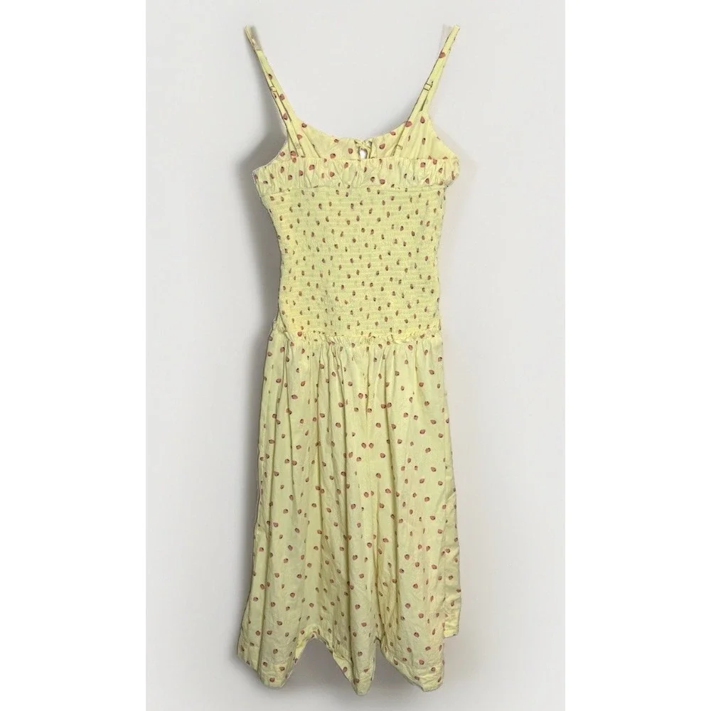 Free People Yellow Strawberry Small Sundress Midi Smocked Coquette Cottage Core